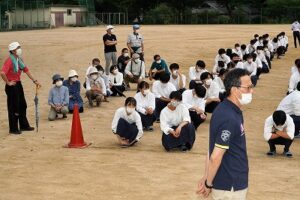 柏原高校東奥自治会避難訓練運動場集合